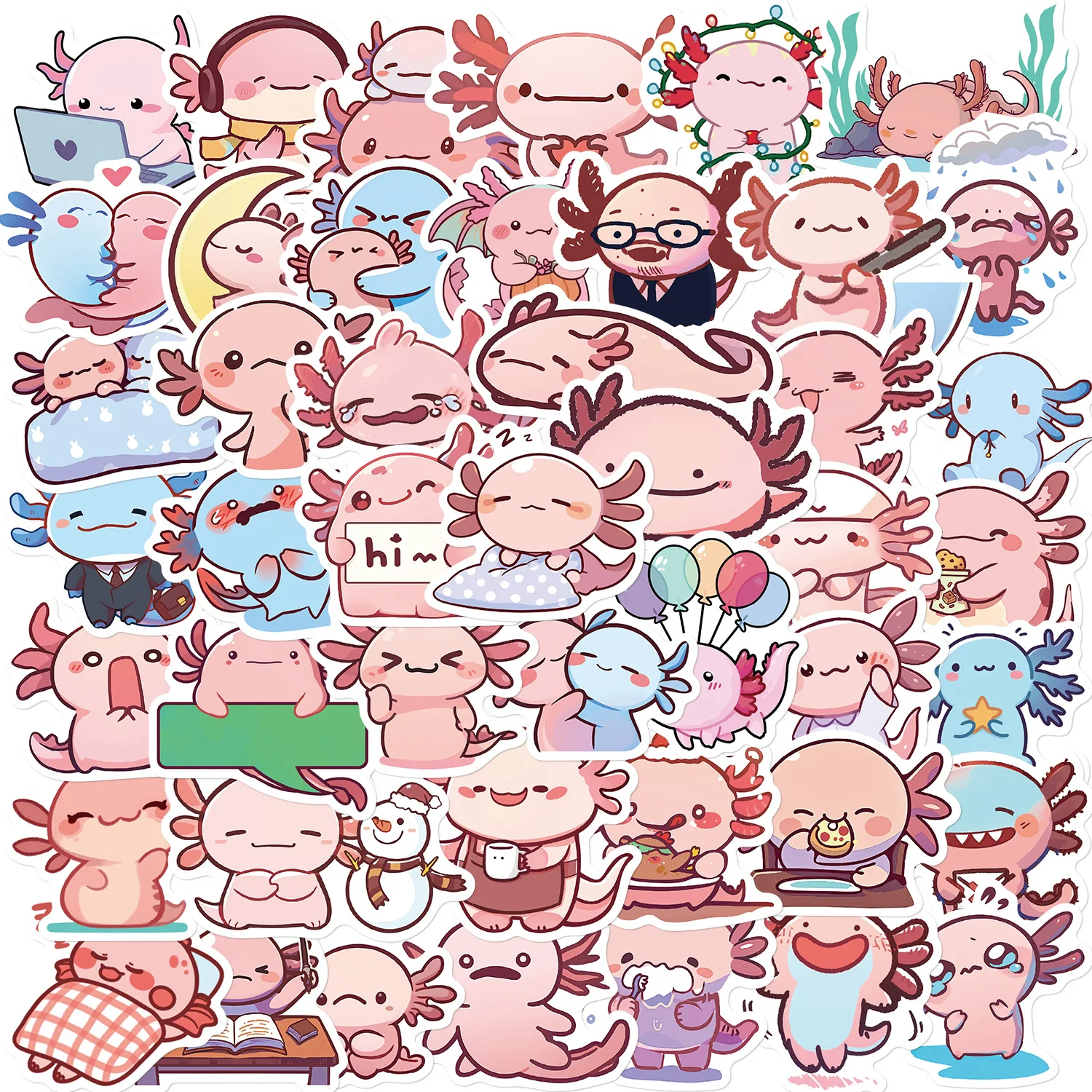 50PCS Nette Axolotl Cartoon Graffiti Aufkleber Telefon Gitarre Laptop Notebook Koffer Wasser Flaschen Wasserdichte Aufkleber Aufkleber