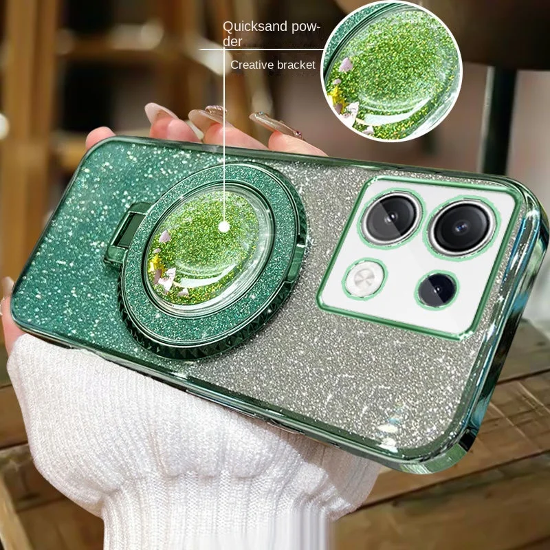 For Xiaomi Mi 14T Pro Case Soft Bling Glitter Quicksand Ring Stand Protective Back Cover Case For Xiaomi Mi14T Pro Phone Shell