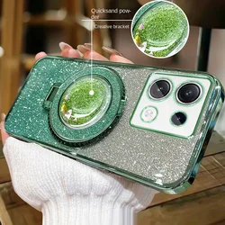 For Xiaomi Redmi Note 13 Pro Case Soft Bling Glitter Quicksand Ring Stand Protective Back Cover For Redmi Note 13 Pro Plus Shell