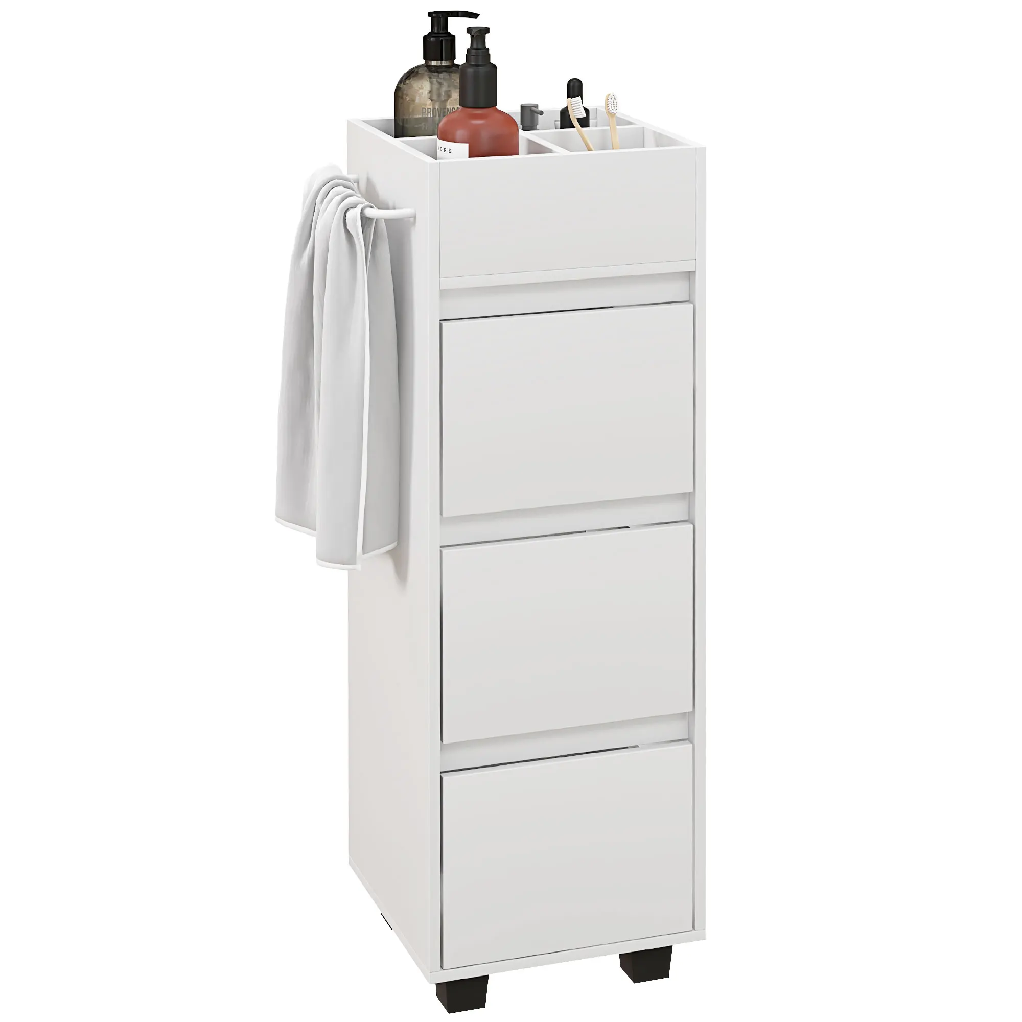 Mobiletto da bagno HOMCOM con 4 scomparti superiori, 3 cassetti e portatovaglioli per spazi stretti, 35x30x90cm, Bianco