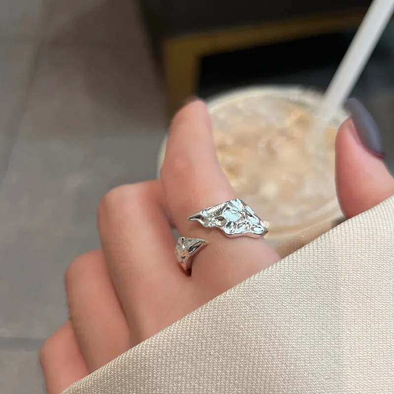 LIVVY Simple Silver Color Concave-Convex Rings For Women Fashion Irregular Pattern Girl Birthday Party Jewelry Gifts