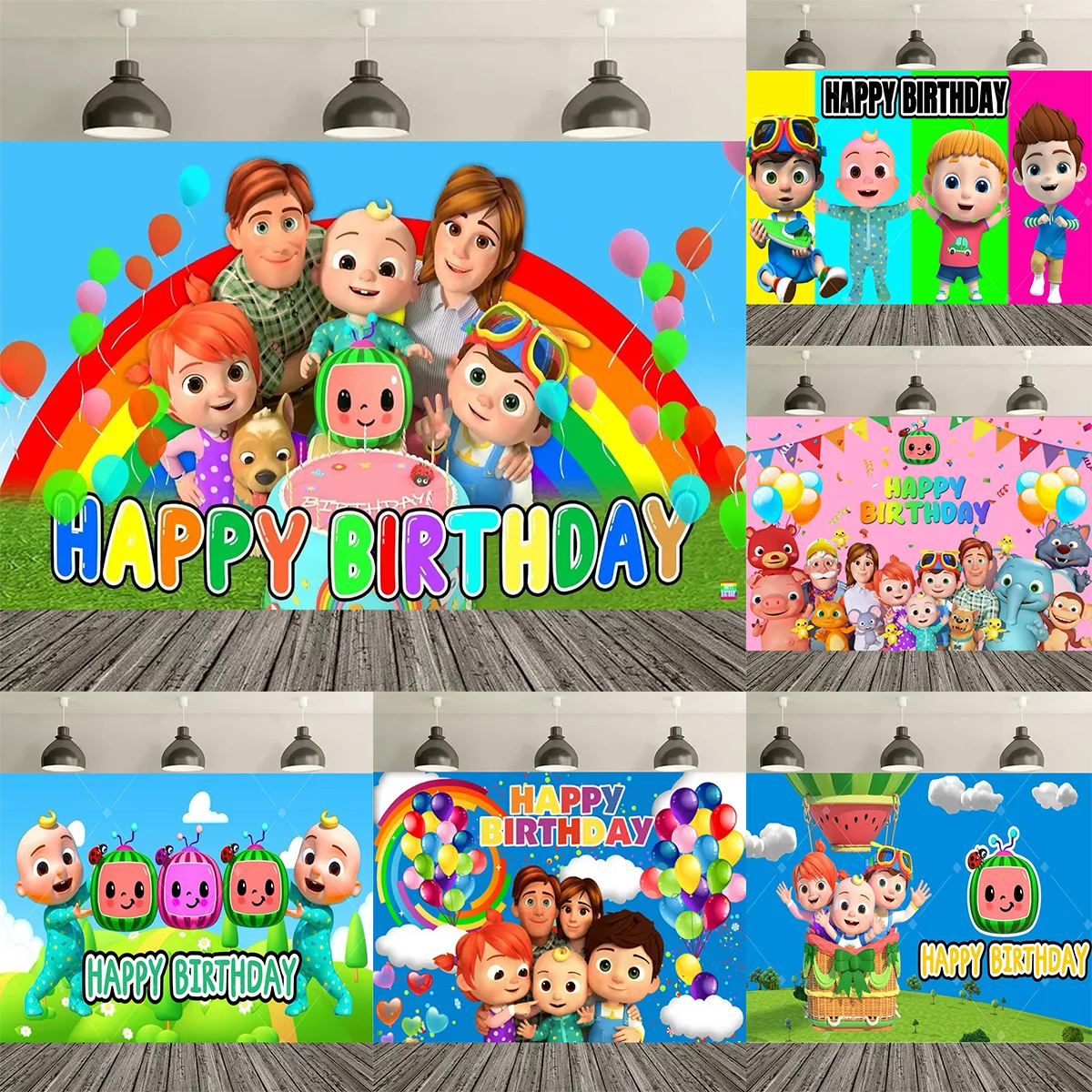 

Cute Family Animation Backdrop Green Watermelon Boy Birthday Party Cake Table Decoration Baby Baptism Party Photo Banner Gift