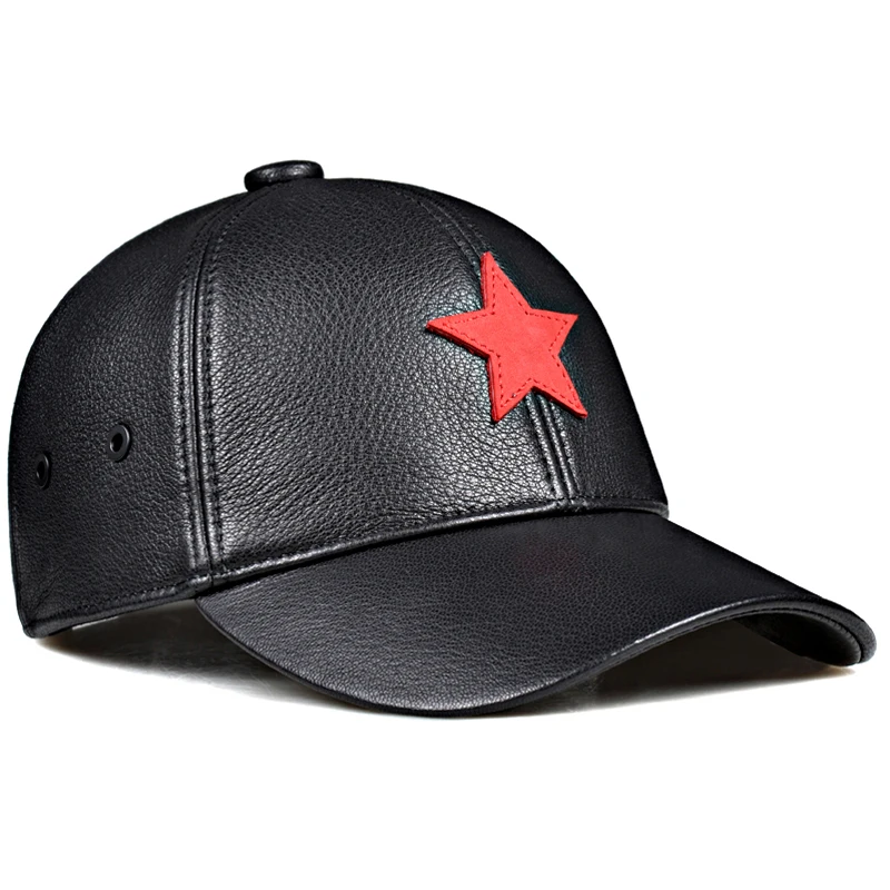 

New Spring Men Genuine Goat Leather Baseball Caps five-pointed star Male Casual Military Hats Belt Warm 56-60 Adjustable Sprot