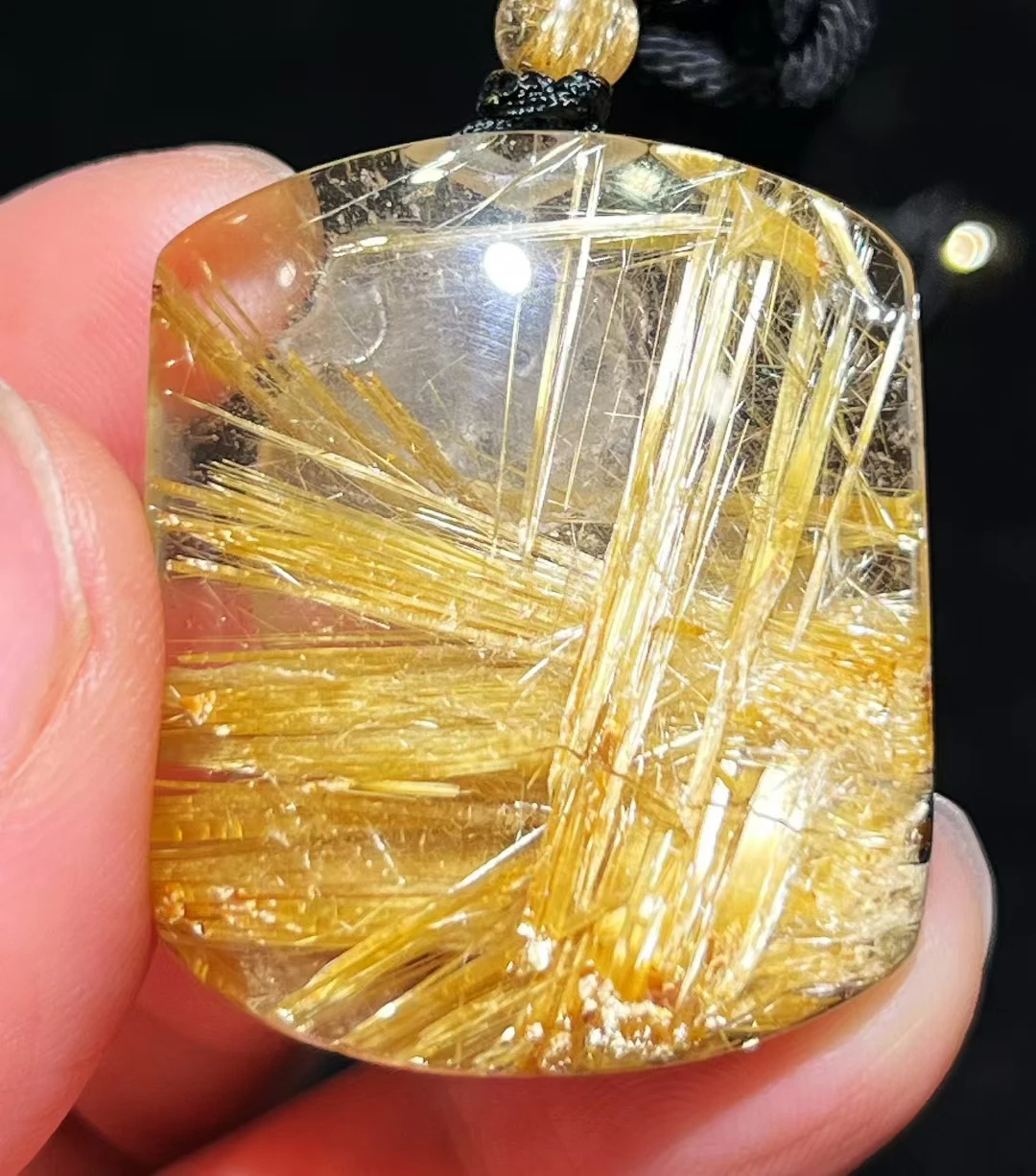 Natural Gold Rutilated Quartz Pendant Rectangle Rutilated Quartz Jewelry Pig 35.30.12mm Bead Men Women Brazil AAAAAAA