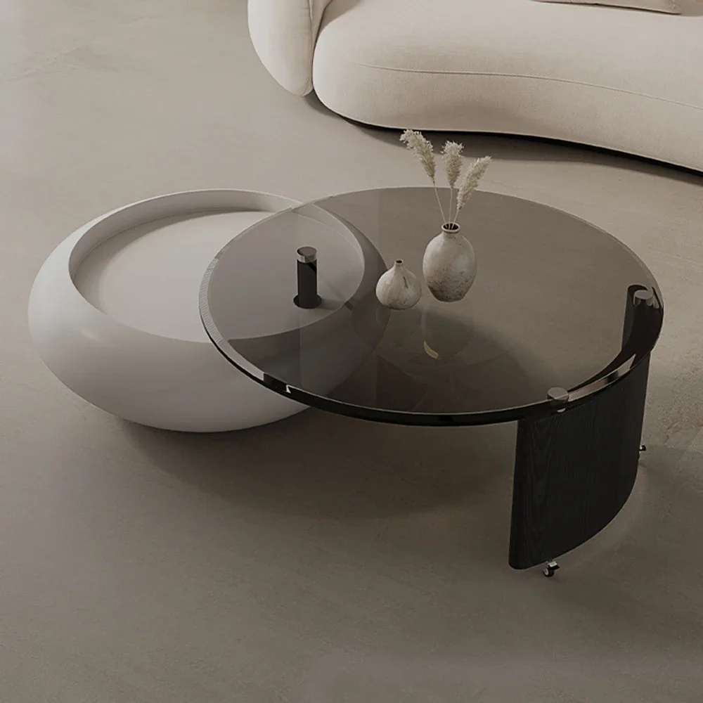 

Уникальные подвижные журнальные столики для гостиной, черное стекло, дерево, прозрачная фотография кофе, промышленный круглый стол, мебель для гостиной