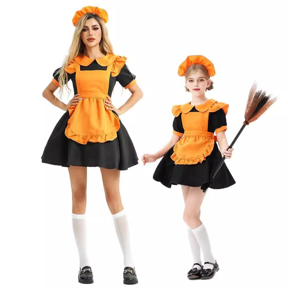 

2024 Halloween Costume Pumpkin Dress Lolita Girl Dress Maid Costume Cosplay Stage Performance Dress