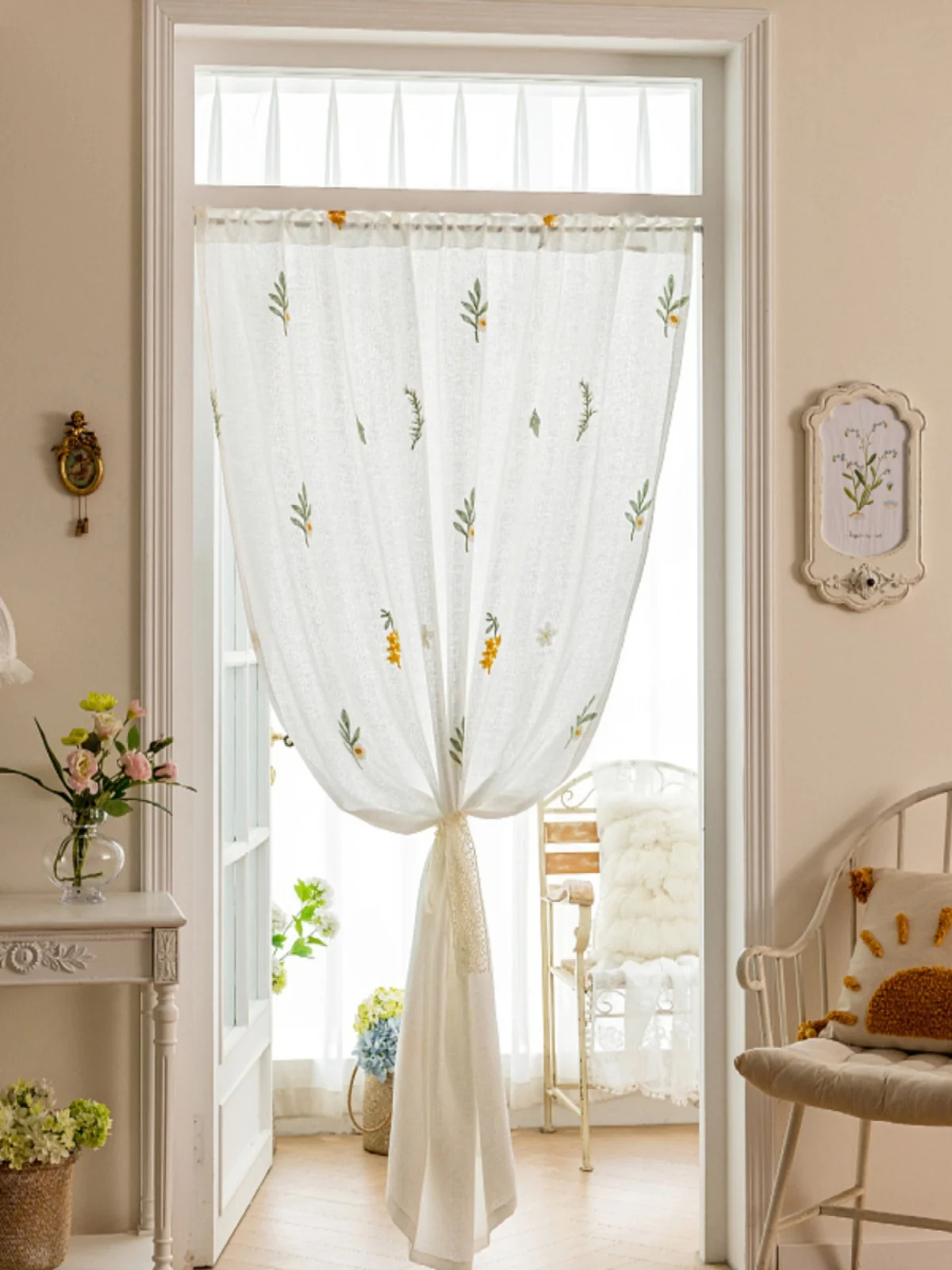 

Korean Sle Bedroom Door Curtain f Light Bloing Embroidered Cotton Linen Mosquito Proof Fly Proof No Punching Required