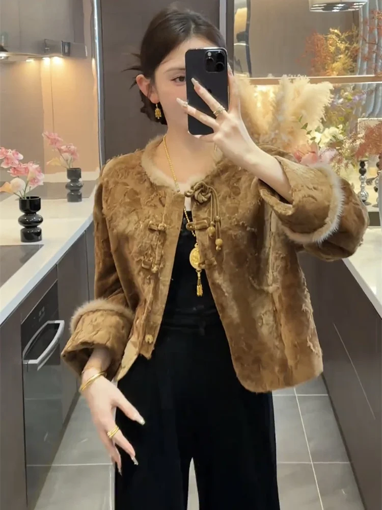 Conjunto de abrigo y pantalones con botones de estilo chino para mujer, exquisito, a la moda, de gama alta, otoño/invierno, nuevo conjunto de dos piezas, 2025