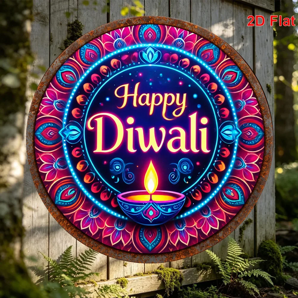 CIFBUY Retro Diwali Elegant Diya Aluminum Wall Art Waterproof Wearproof Metal Sign Home Bar Restaurant Yard Decor Gift
