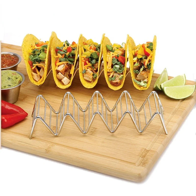 1 Juego de soportes para tacos con ranura ondulada, estante de acero inoxidable para alimentos mexicanos, empanadas y tartas, apto para horno/lavavajillas/parrilla