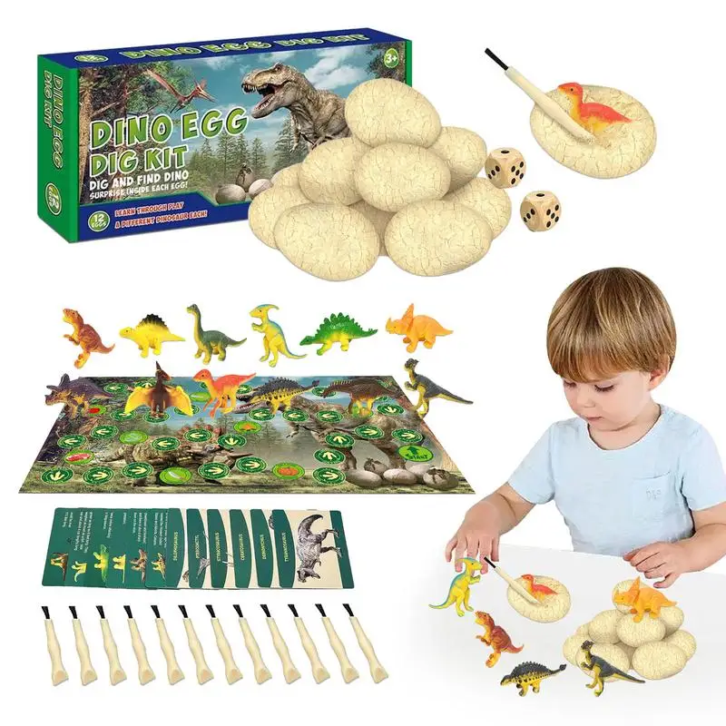 Dinosaur Fossil Digging Kit Break Open 12 Eggs Discover 12 Dinosaurs Easter Digging Toy Science Experiments Dinosaur Eggs