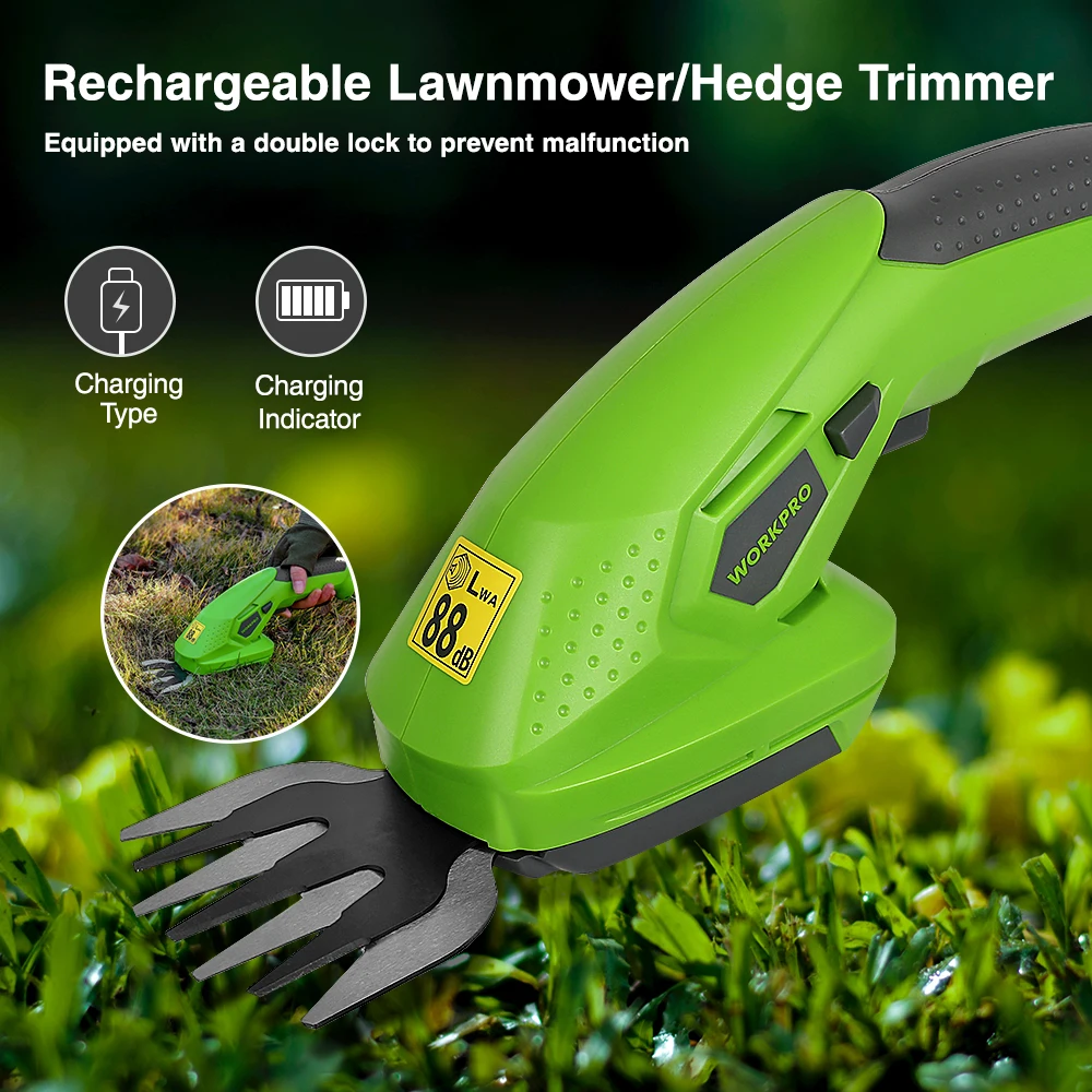 WORKPRO 3.6/7.2V 2 in 1 Electric Trimmer Lithium-ion Cordless Hedge Trimmer Rechargeable Garden Tools Hedge Trimmers for Grass