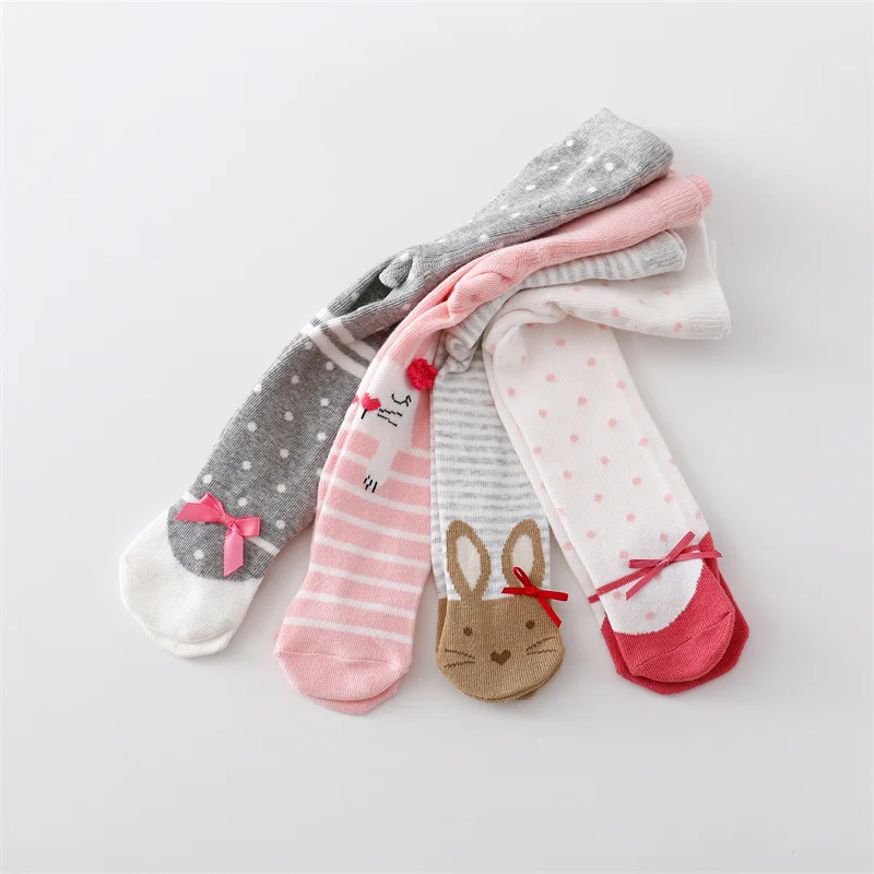 Collants en coton imprimé pour bébé fille, collants pour nouveau-né, collants décontractés pour tout-petits, 0-12M, 4 paires/lot