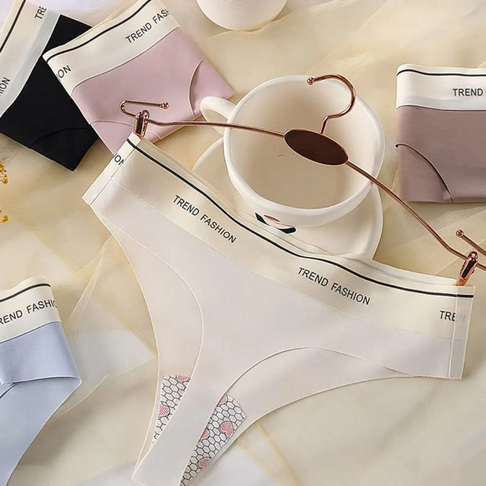 

Seamless Underwear Thong Letter Briefs Sports Underpants Traceless Panties Women Thong Ice Silk Panties Female Lingerie