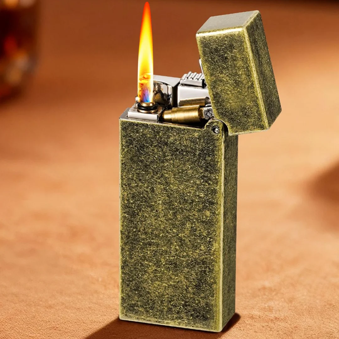 Hydraulic Rod Oil Lighter Retro Grinding Wheel Open Flame Side Slide Lighter Compact Premium Feel Portable Gift For Friends