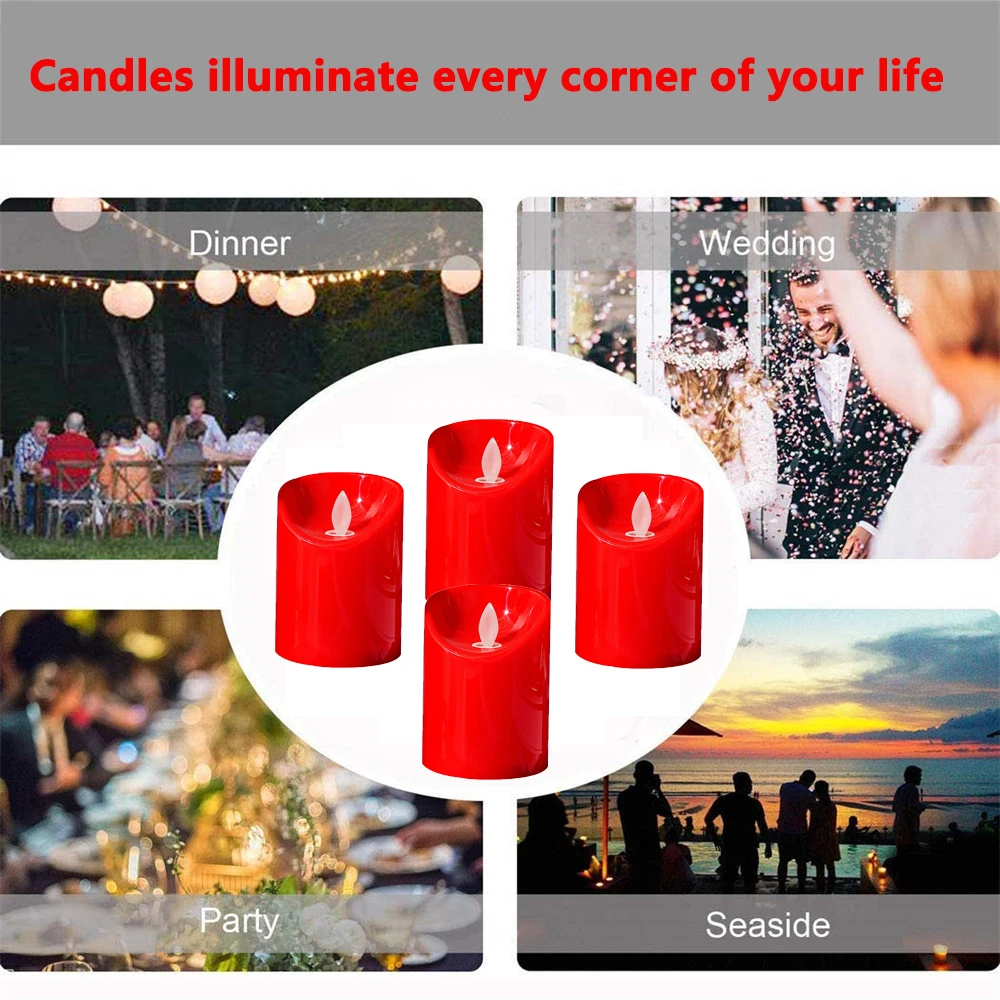 Valentine\'s Day red flameless lamp battery powered candle, a set of 2 simulated wax column LED candles for birthdays, weddings,