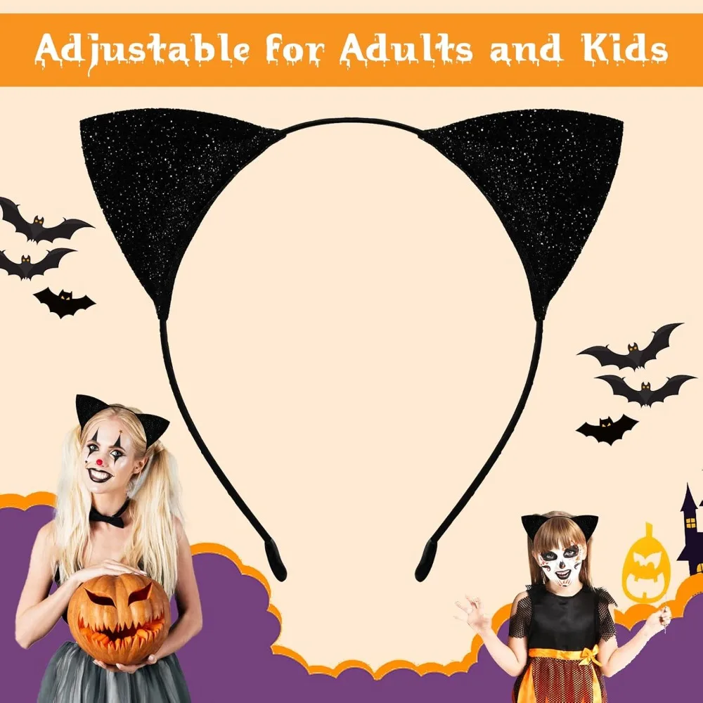 Shinny Halloween Cat Ear Headband Fabric Wrapped with Non-slip Buckle Cat Ear Hair Hoop Universal Dress Up Head-wear