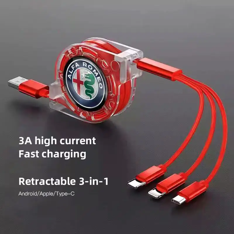 Car Interior Phone Data Cable 3 In 1 Retractable Charging Wire For Alfa Romeo 159 147 Sportiva Stelvio Giulia Giulietta ﻿GT