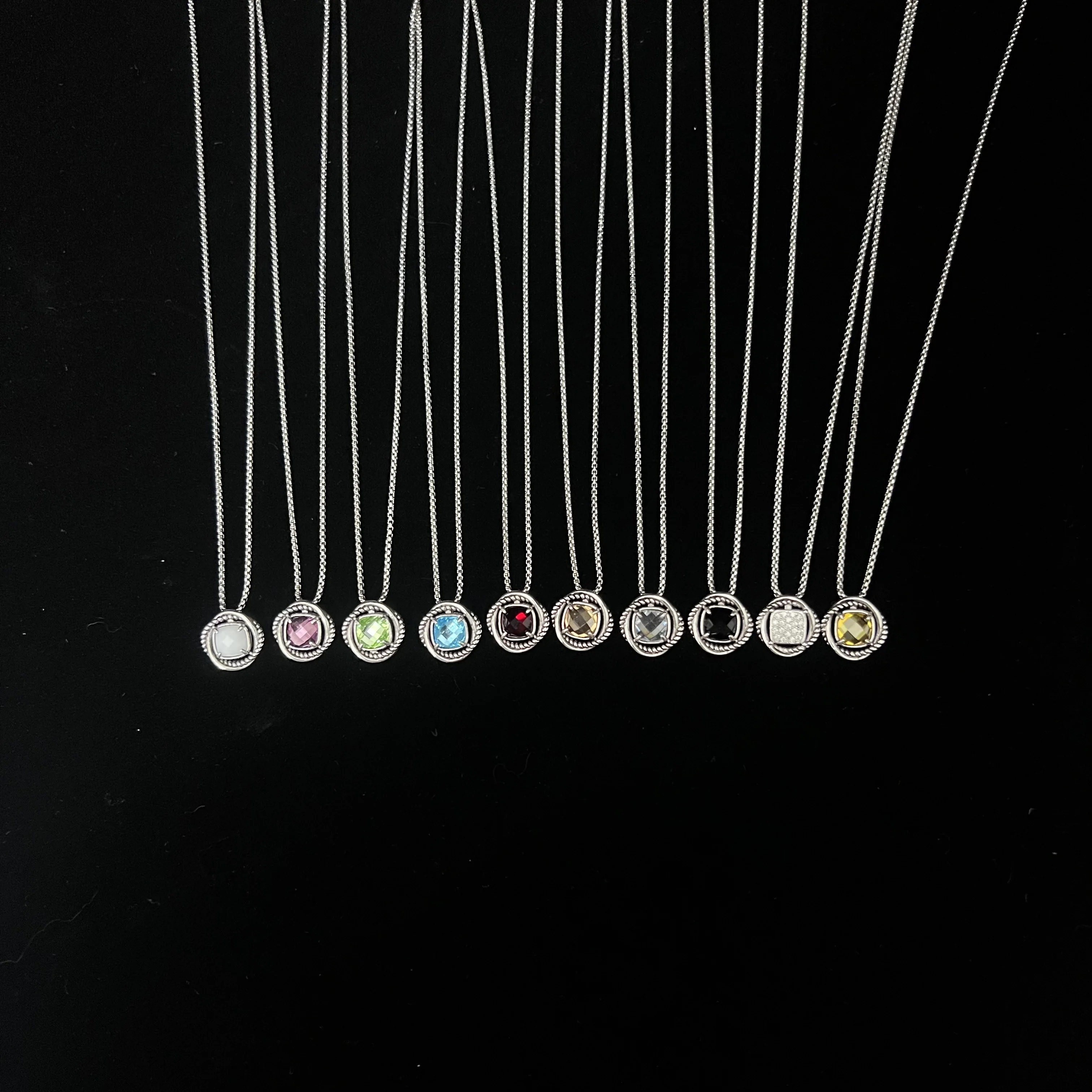 

925 sterling silver 2025 new 7mm square diamond crystal meridian necklace neutral fashion personality trend retro luxury jewelry