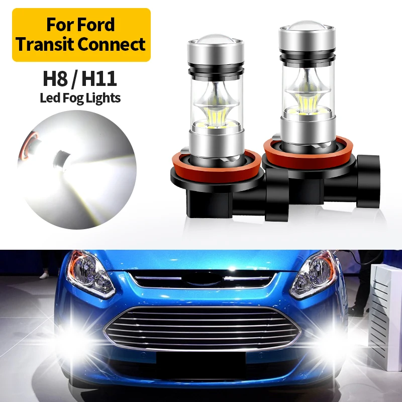 2pcs 12V LED 100W Bright White H8 H11 H16(JP) Car Fog Light Lamp Bulb For Ford Transit Connect 2010-2018 2011 Car Accessories