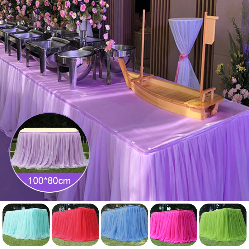 100x80cm Table Skirts Birthday Tulle Table Skirting Wedding Party Tutu Tulle Table Skirt Baby Shower Wedding Party Home Decor