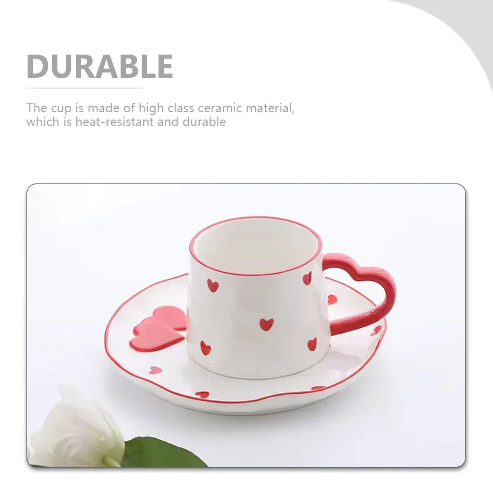 

1Set Ceramic Coffee Mug Set Heart Shaped Breakfast Cup for Tea Milk Juice Anti Scald Handle Dishwasher Safe Vintage Style Home