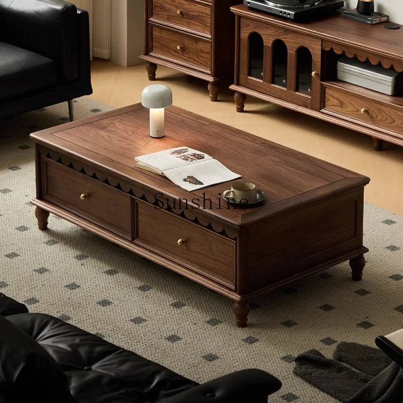 

Solid wood coffee table living room household small apartment table rectangular American retro
