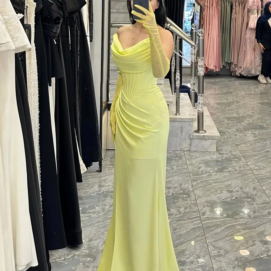 فستان سهرة نسائي من Avery بأكمام على شكل قلب أصفر مخصص قبالة الكتف لحفلات الزفاف فساتين حفلات أنيقة منحنية 2025 #2