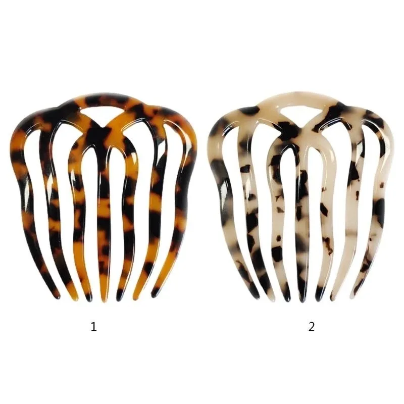 76HE Minimalist French Twist Hair Side Comb Hollow Out Wavy 7 Teeth Acetate Antistatic Hairpin Vintage Tortoise for Shell Large