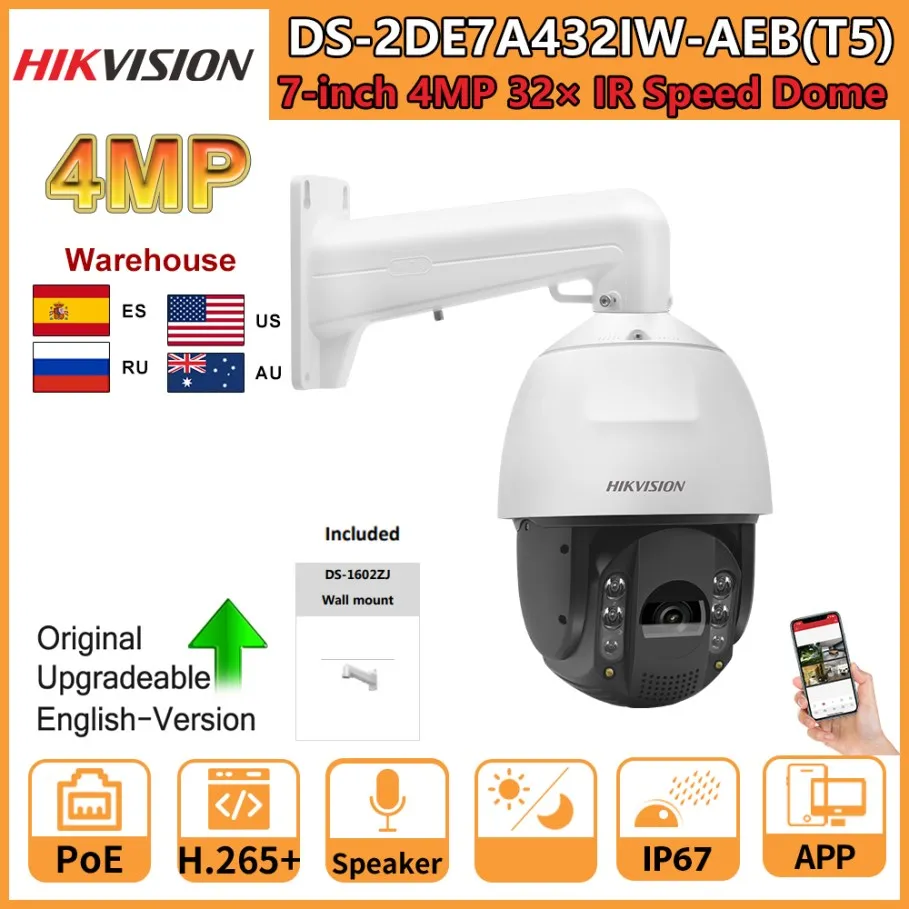 Hikvision 4MP PTZ Camera DS-2DE7A432IW-AEB(T5) 7-inch 32X Optical Zoom 200M IR Speed Dome Built-In Speaker Face Capture AcuSense