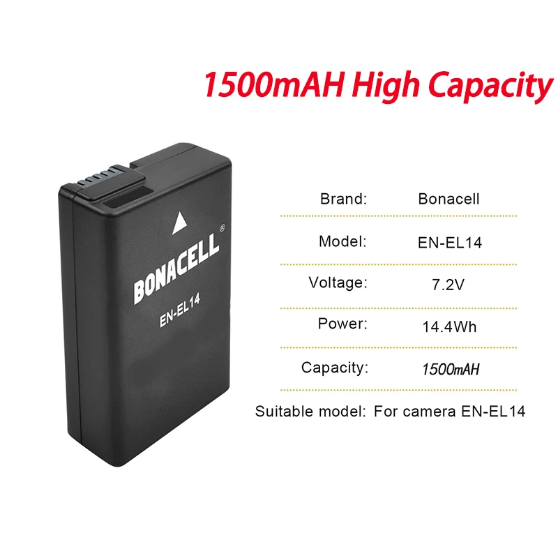 EN-EL14 EN-EL14A ENEL14 1500mAH 7.2V Battery for Nikon D3100 D3200 D3300 D3400 D3500 D5600 D5100 D5200 + LED USB Dual Charger