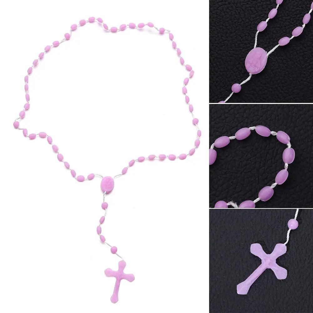 Luminous Glowing Rosary Necklace Plastic Catholic Cross Necklace Religious