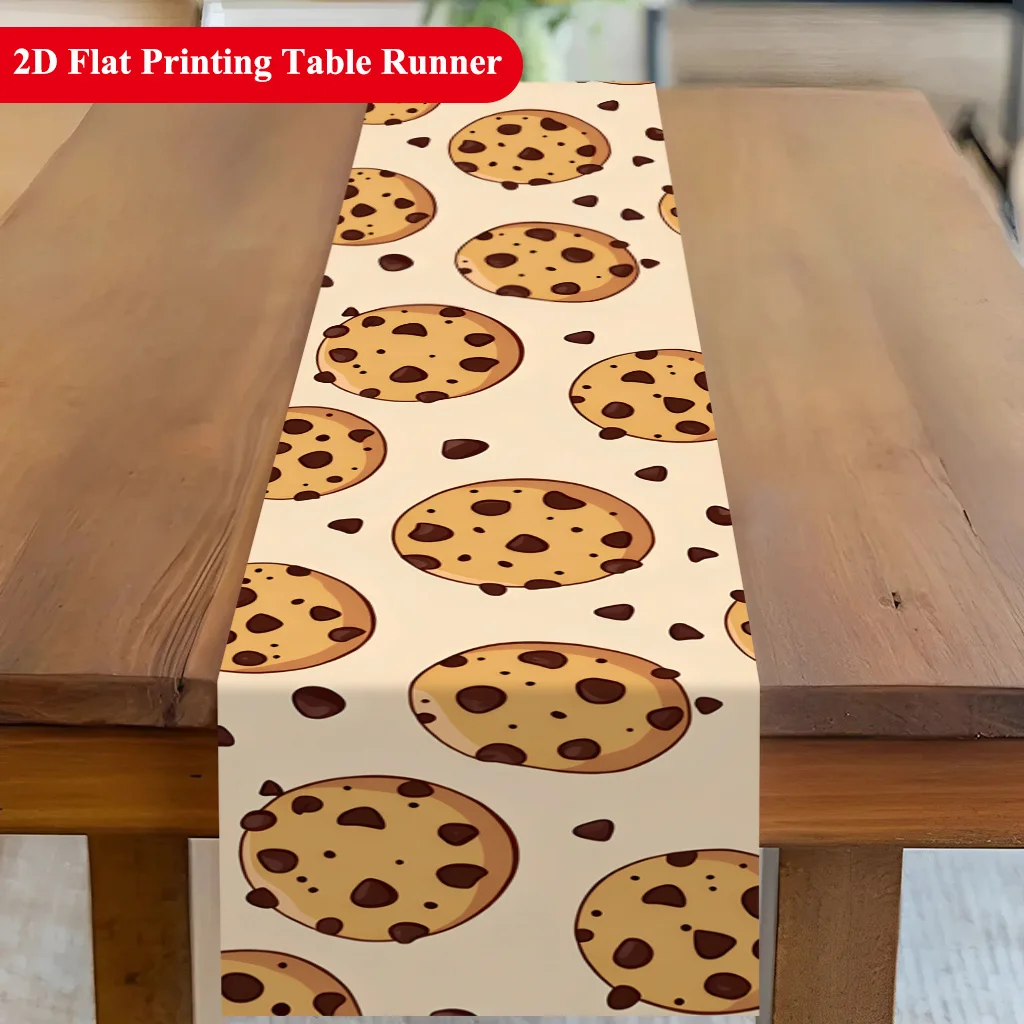 Delicious Chocolate Chip Cookies Pattern Table Runner - Sweet Dessert Motif Decoration for Holiday Kitchen Dining Home Party