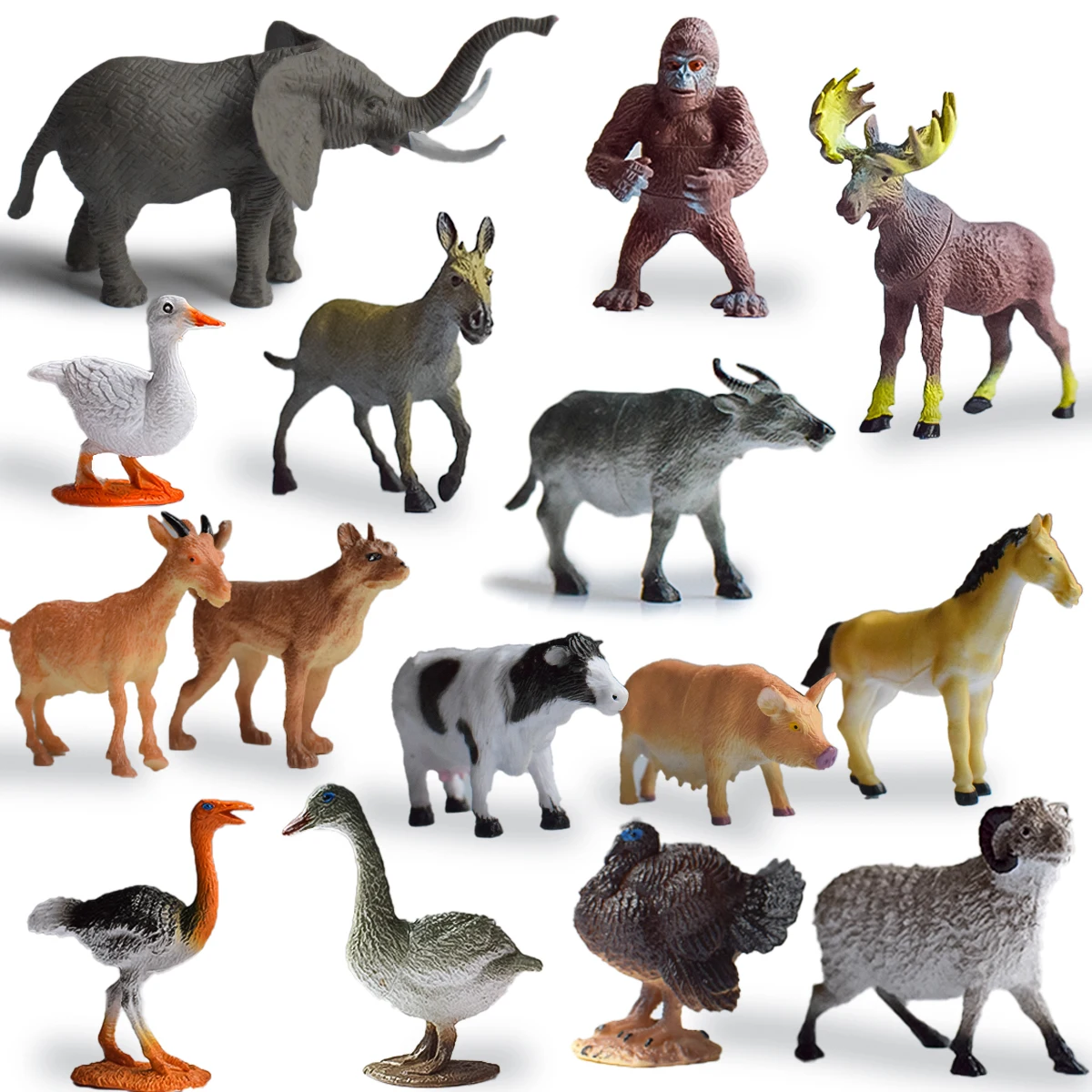 15 Models 4inch Simulated Farm + Wild Animal Set | Parent-Child Interactive Cognitive Toys | Kindergarten Teaching | Decorative Ornaments | Children's Birthday Party Gifts