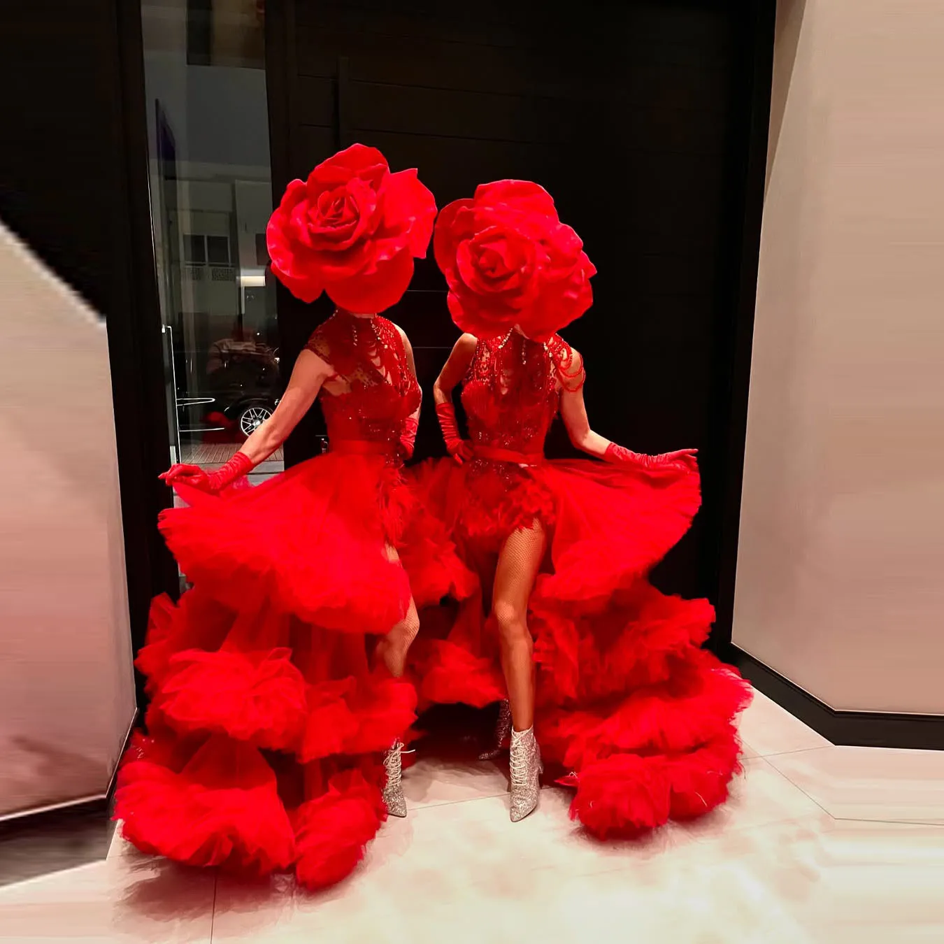 

Women's Red Tulle Skirt with Layered Ruffles and Sequins Detailing for Special Occasions High-Quality Polyester Fabric Skirt