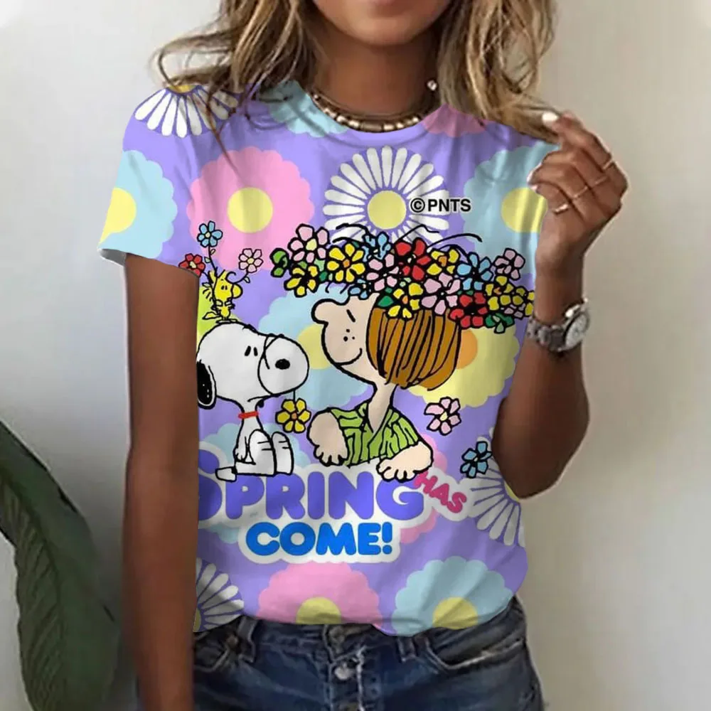 

Женская футболка с принтом Snoopy, летняя женская одежда, футболка с короткими рукавами и круглым вырезом, креативная футболка