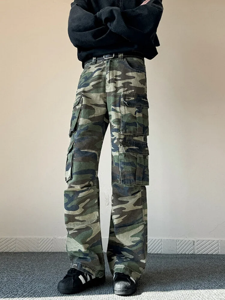 

Мужские камуфляжные рабочие брюки в американском стиле High Street Vibe, с множеством карманов, широкие, прямого кроя, весенне-осенние, модные, повседневные.