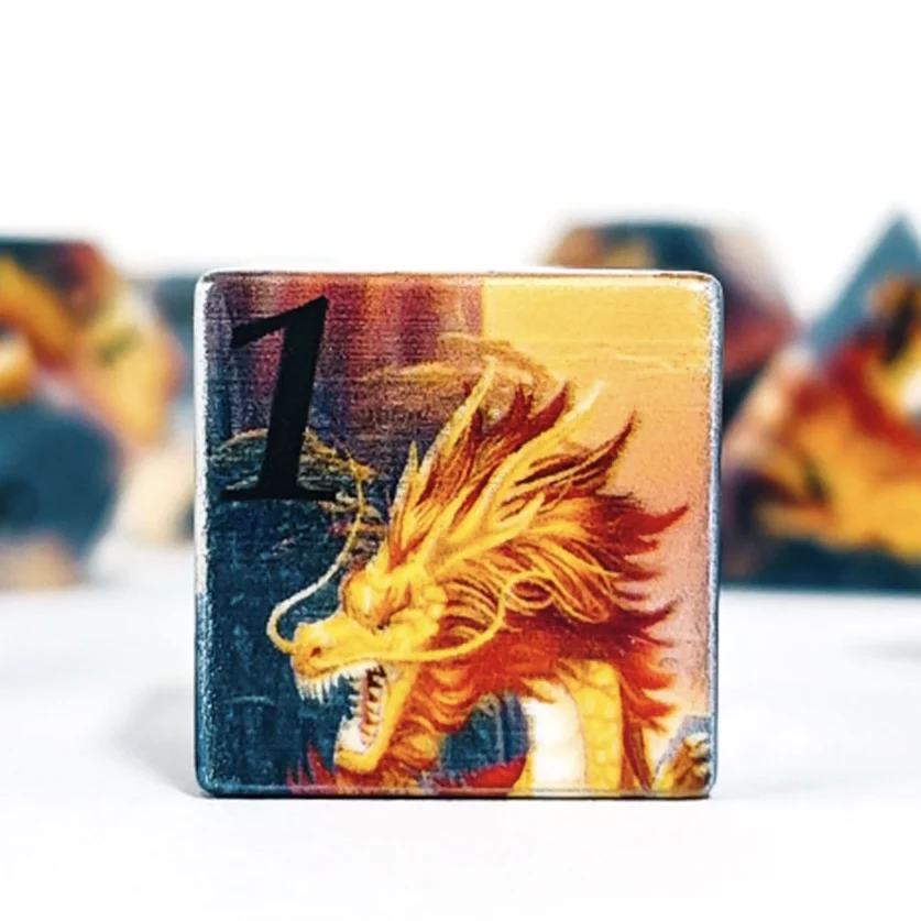 7 Teile/satz Gedruckt Blume und Drachen Würfel mit Rechteck Zinn Box Paket für KTV Home Bar Brettspiele Unterhaltung Spielzeug