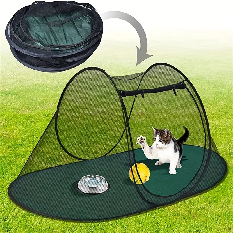 

Outdoor Cat Tent, Pet Fenced Tent for Cats And Small Animals, Indoor Play Fence Portable Sports Tent with Tote Bag (Dark Green)