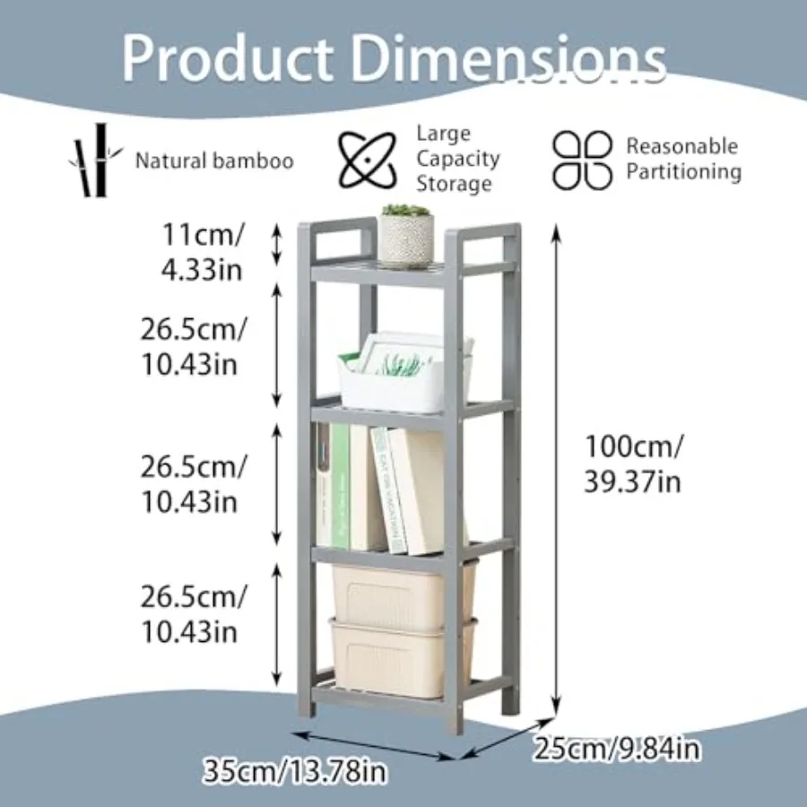 Бамбуковая полка, 4-уровневый книжный шкаф, полки для хранения, небольшая книжная полка, многофункциональная полка для хранения, витрина для ванной комнаты, кухни