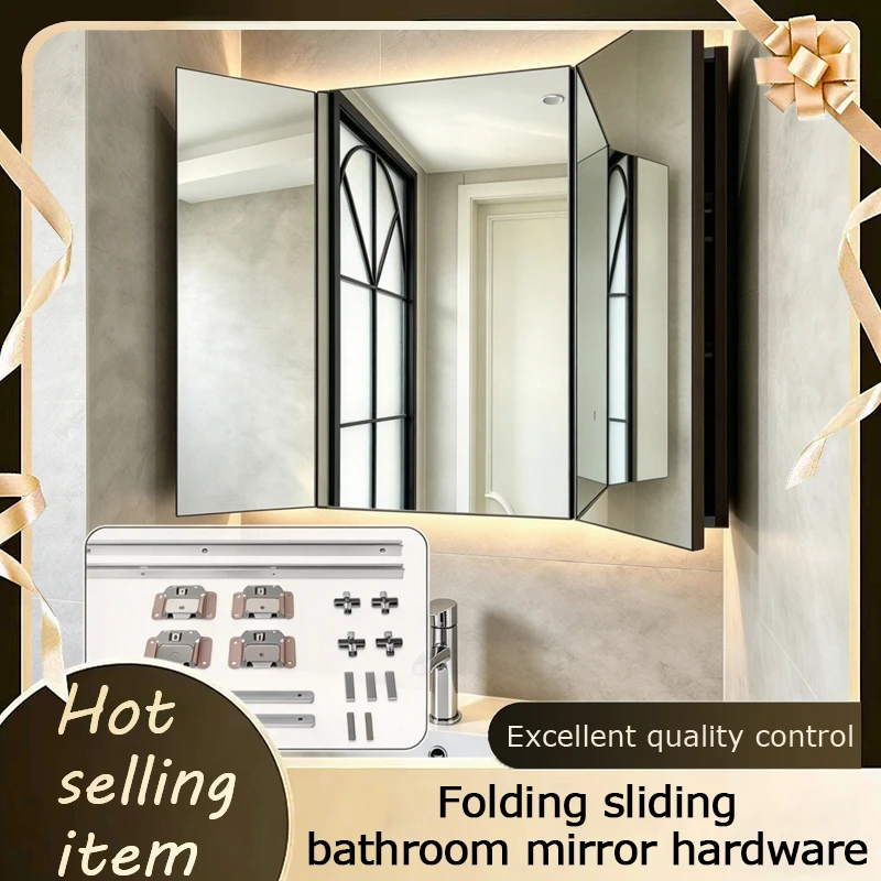 Sliding Door Track Roller Concealed Bathroom Mirror Cabinet Hardware Damping Buffer Folding Feng Shui Mirror Kit Full Set 297