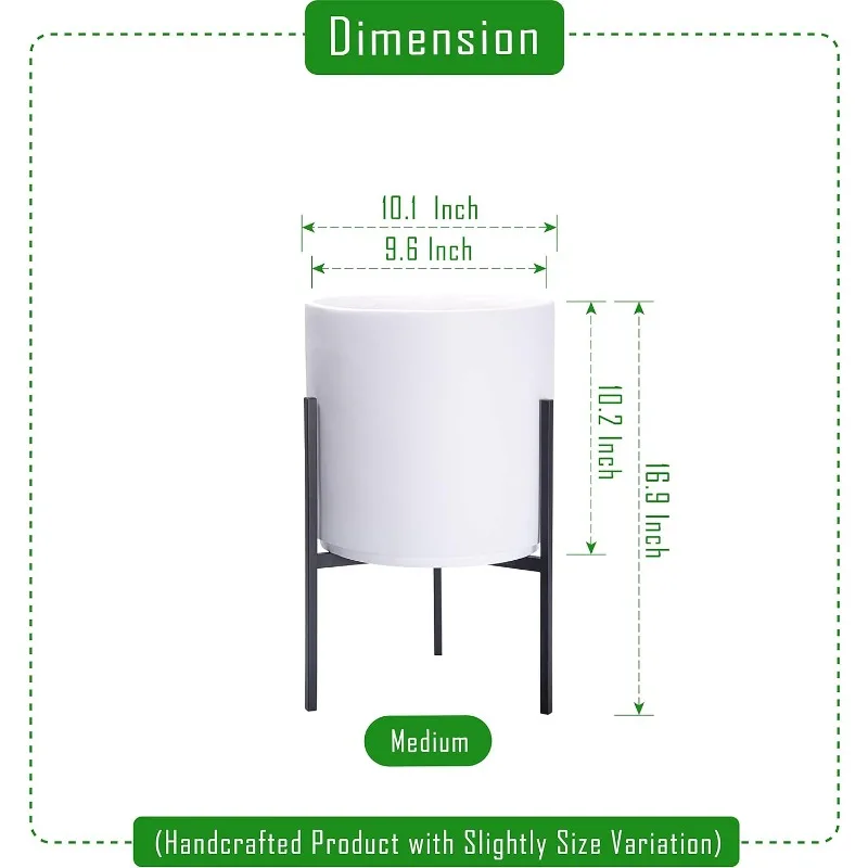 Cylinder Planter with Heavy Duty Stand, Medium 10 Inch Pot, 16.3 Inch with Stand Height