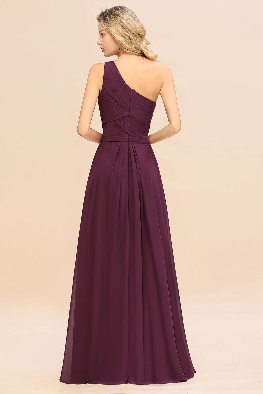 Elegante um ombro vestidos de dama de honra das mulheres para a festa de casamento plissado longo chiffon formatura vestidos de noite feitos sob