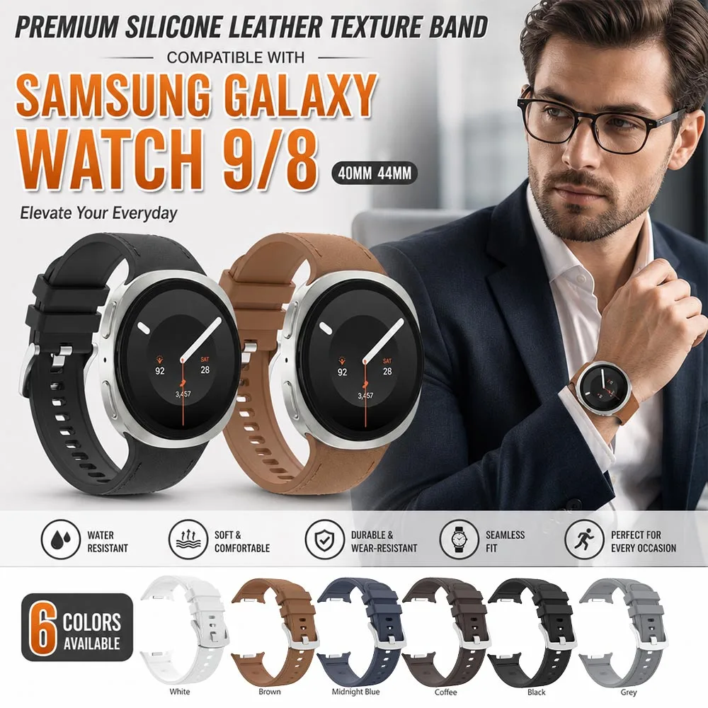 Silikonarmband für Samsung Galaxy Watch 9, Lederarmband, Ersatzarmband, Business-Armband für Samsung Galaxy Watch 9 8 Zubehör