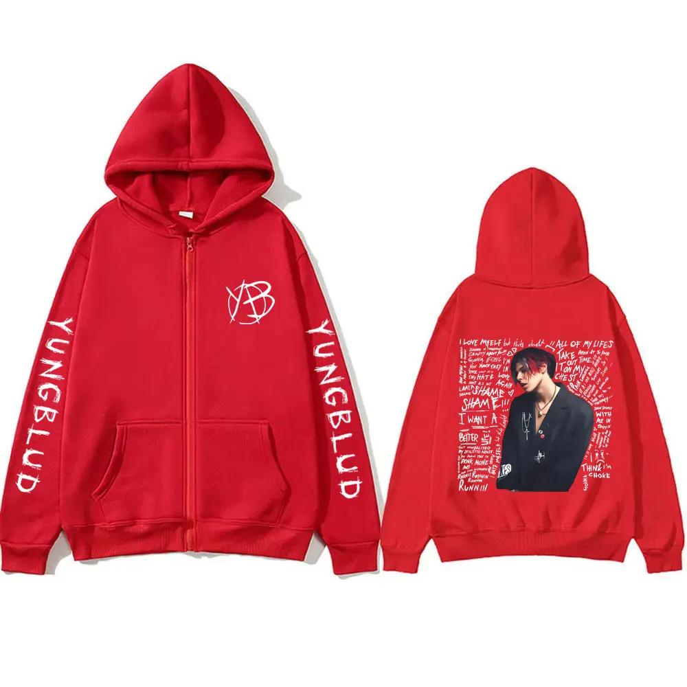 Singer Yungblud I Love Myelf All of My Life's Sudadera con capucha con cremallera Hombres Mujeres Vintage Algodón Zip Up Sudaderas con capucha Rock Chaqueta con cremallera de gran tamaño