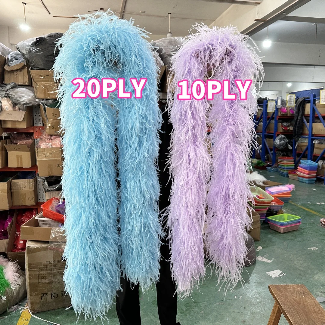 Blue Natural Ostrich Feathers Boa Shawl 1-20PLY Fluffy Plumes Ribbon Scarf for Wedding Christmas Shwal Skirts Sewing Accessories