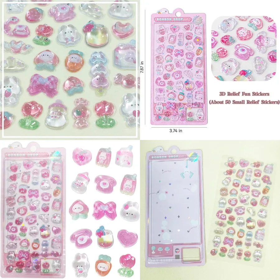 

3D Kawaii Pink Rabbit Puffy Stickers Self-Adhesive Reusable Cartoon Decorations for Scrapbooks Planners Journals Laptops Phone