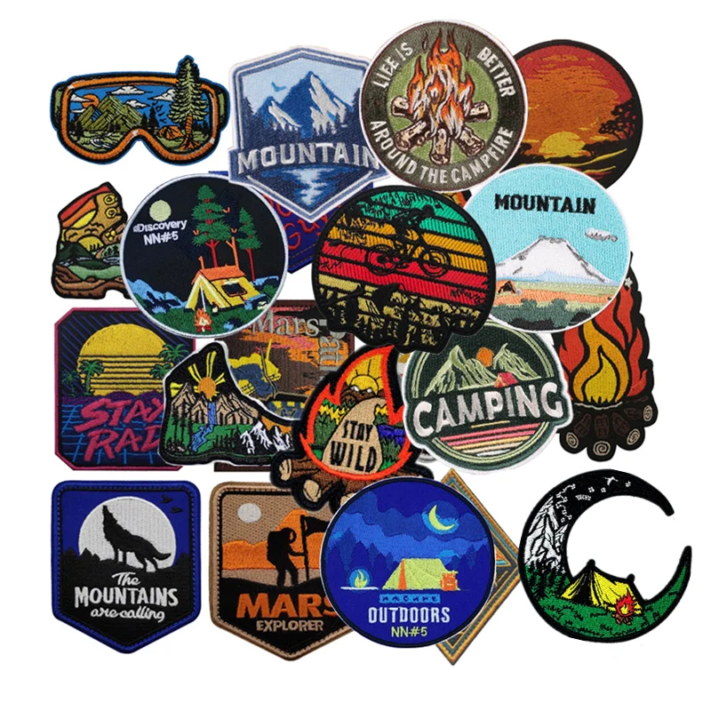 【セール中】屋外キャンプ衣料用パッチシロクマ自然旅行フックとループパッチ DIY 山刺繍パッチエンブレム