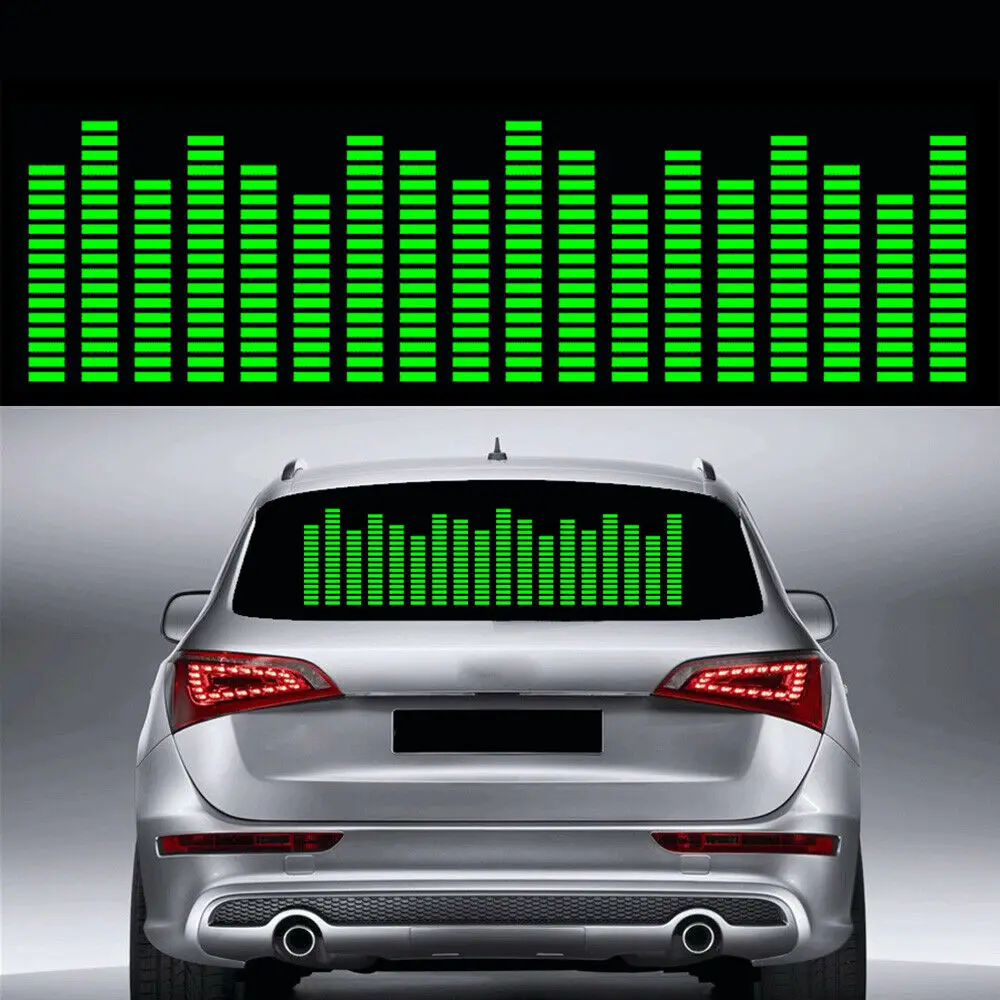 

1x Green Music Rhythm Sound Activated Sensor Equalizer LED Car Flash Strips Light Rear Windshield Sticker Decoration Accessories