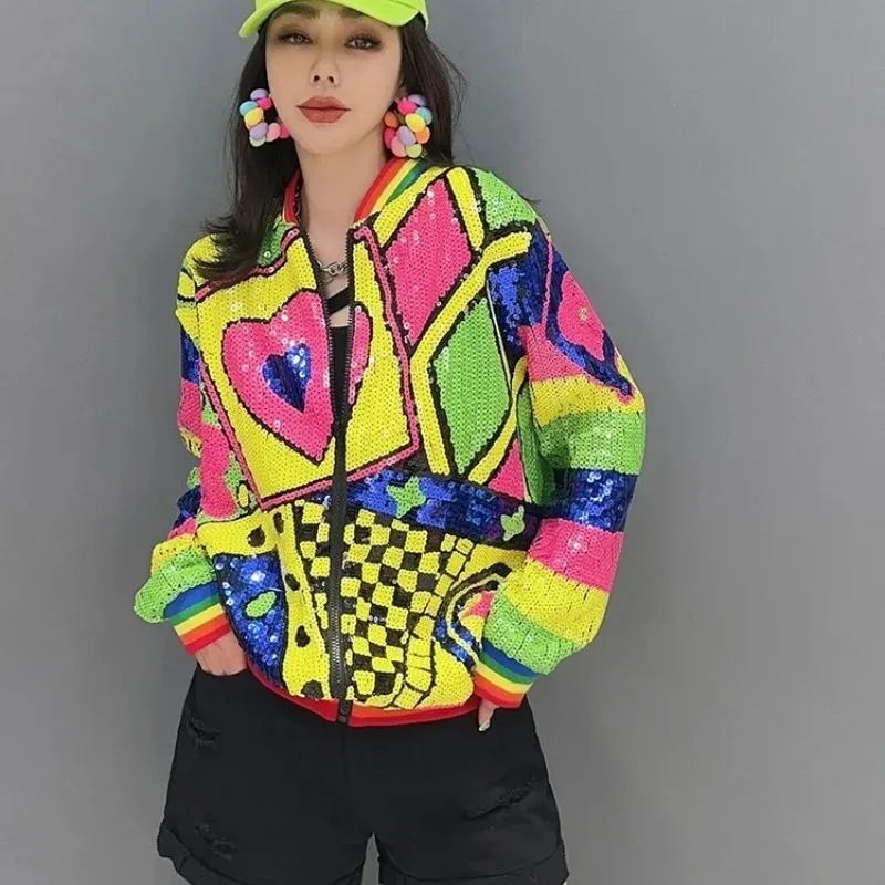 

2024 Summer New Korean Casual Sequin Shiny Coat Women Reduced Age Loose Large Size Jacket LX661S